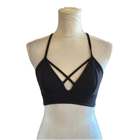 Lululemon Sports Bra Black Strap Criss Cross Back  Size 4 Active Gym Running - Picture 1 of 4